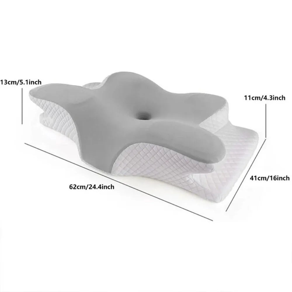 Cervical Memory Foam Neck Pillow with Orthopaedic Support & Zip-Off Cover – Anti-Snore Contour Pillow, Grey