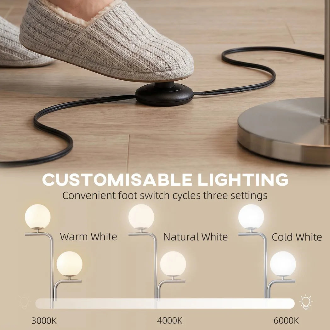 HOMCOM Dual-Head LED Floor Lamp – Silver