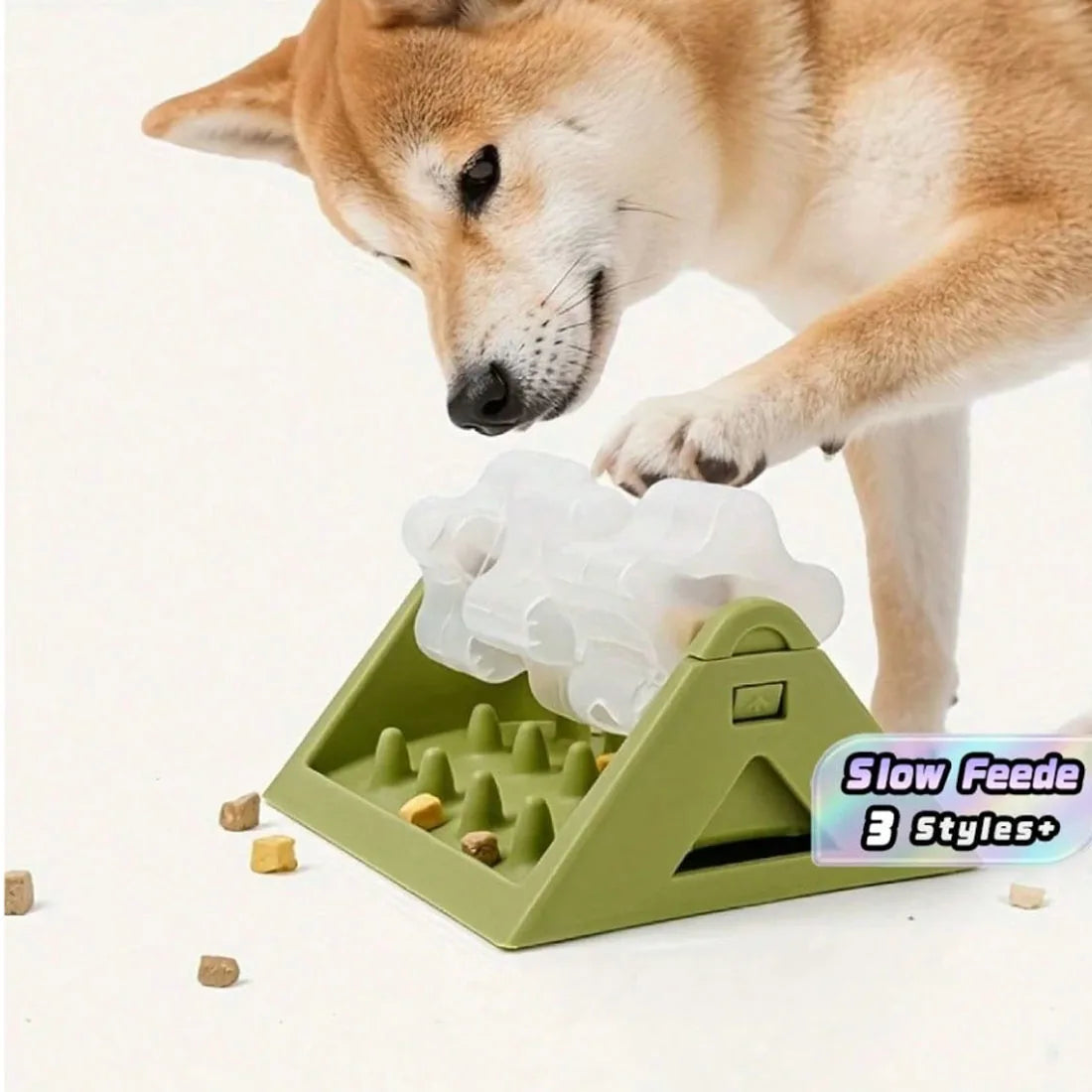 360° Rotating Puzzle Dog Bowl Slow Feeder – Interactive Treat Dispensing Pet Feeding Toy, Green