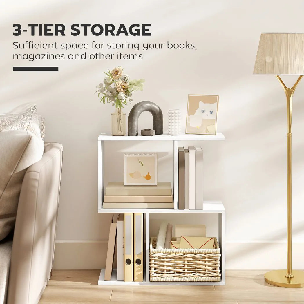 HOMCOM S-Shaped 3-Tier Narrow Side Table with Storage Shelves, 50W x 19.5D x 58H cm – Living Room End Table, White
