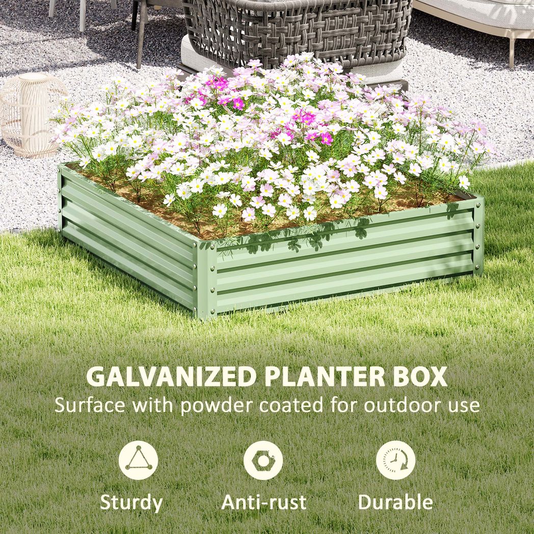 Outsunny Square Raised Garden Bed with Galvanised Steel Frame – 120 x 120 x 30cm Planter Box for Vegetables, Flowers and Herbs