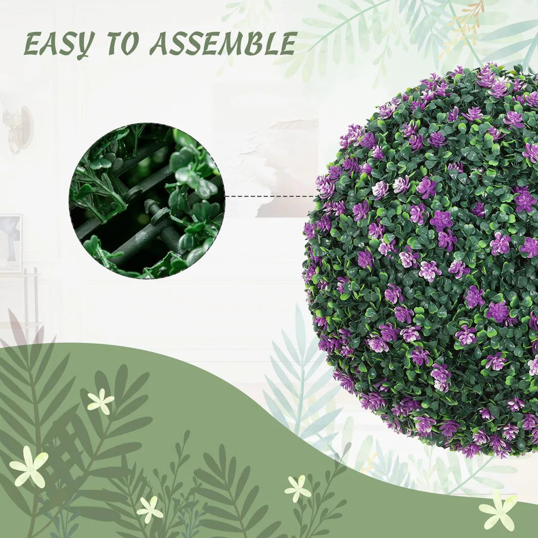 HOMCOM Set of Two Artificial Boxwood Balls Plants – Purple