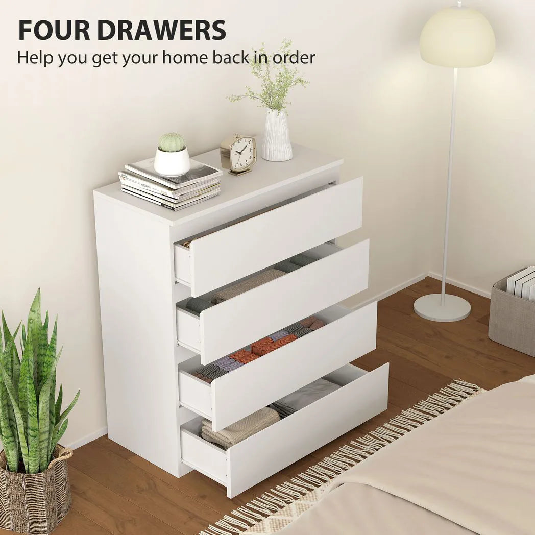 HOMCOM Chest of 4 Drawers with Anti-Tipping Hardware – Classic Bedroom Storage Unit, White