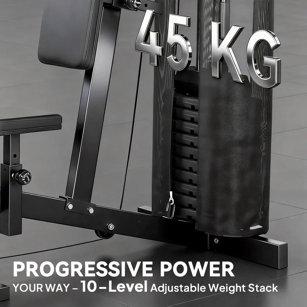 SPORTNOW Multi Gym with 45kg Weight Stack, Adjustable Seat & Backrest – All-in-One Home Gym Machine