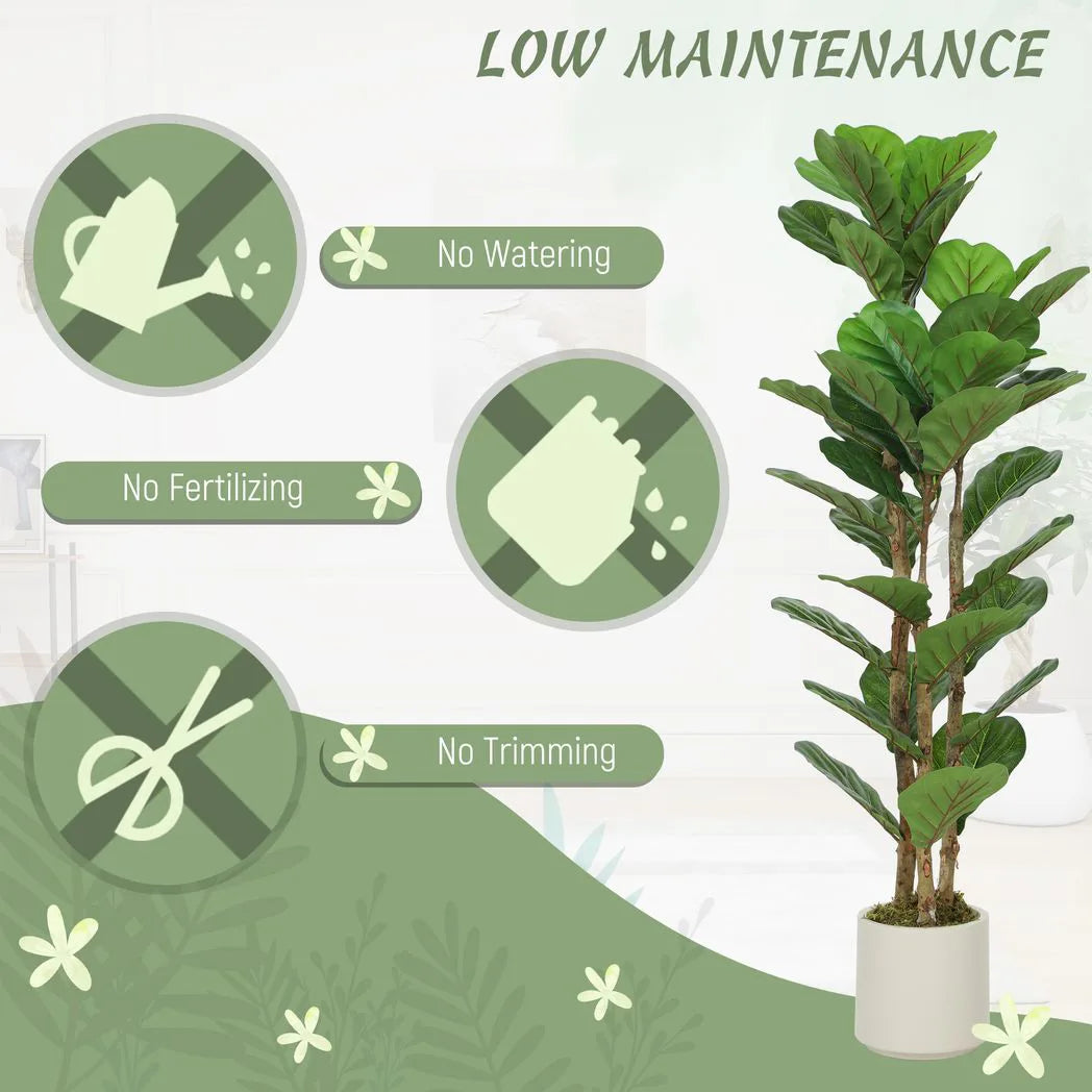 HOMCOM 120cm Artificial Fiddle Leaf Fig Tree with White Pot – Lifelike Faux Plant for Home & Office, Green