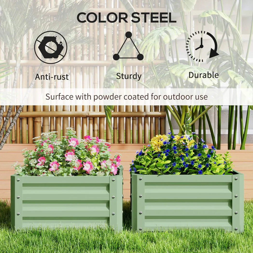 Outsunny Set of Two 60 x 60cm Steel Planter Boxes – Light Green