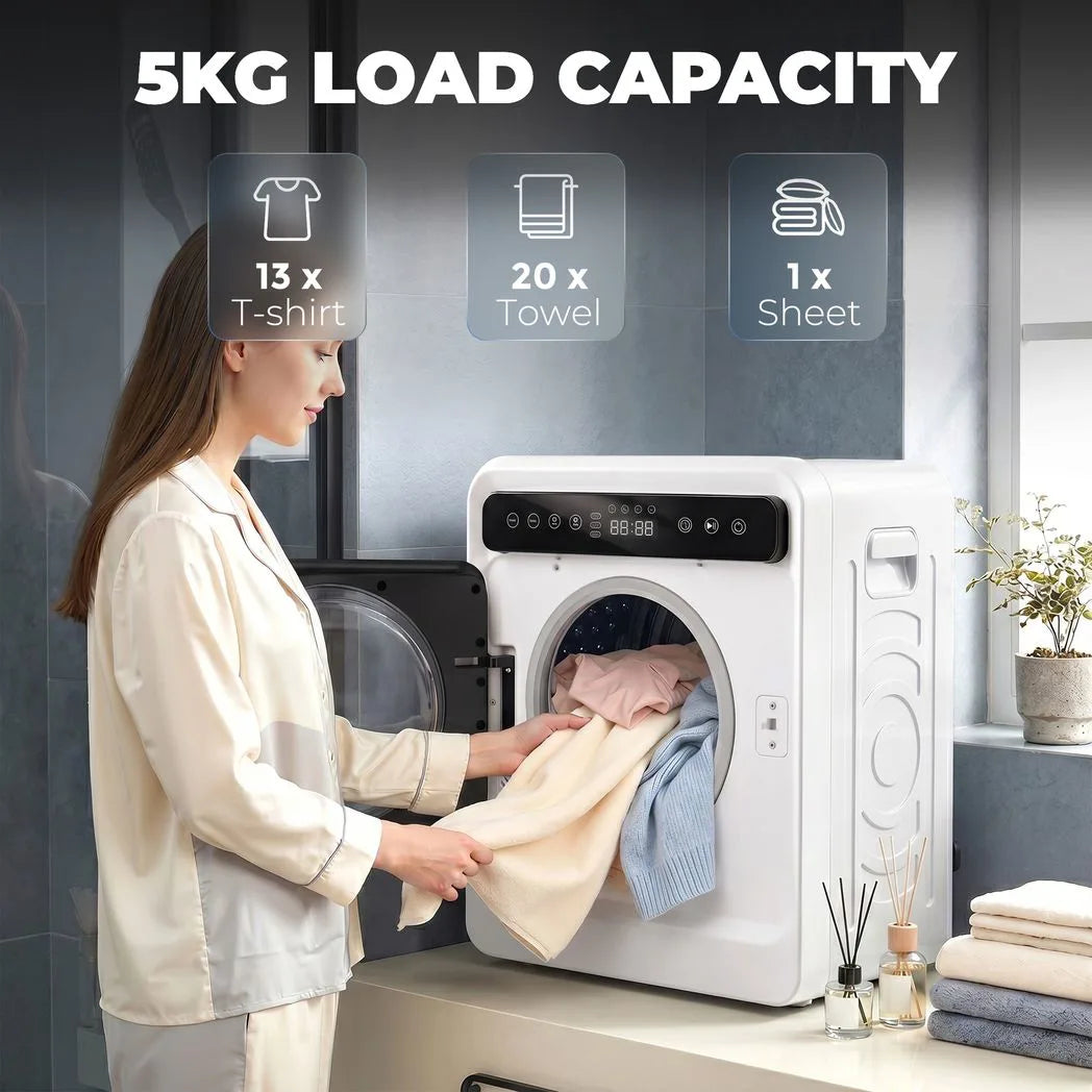 HOMCOM 5kg Vented Tumble Dryer, 1000W with Sensor Auto-Stop – Compact Freestanding or Stackable Clothes Dryer