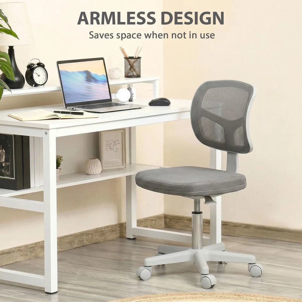 Vinsetto Small Armless Office Chair with Curved Back – Ergonomic Swivel Mesh Desk Chair, Dark Grey