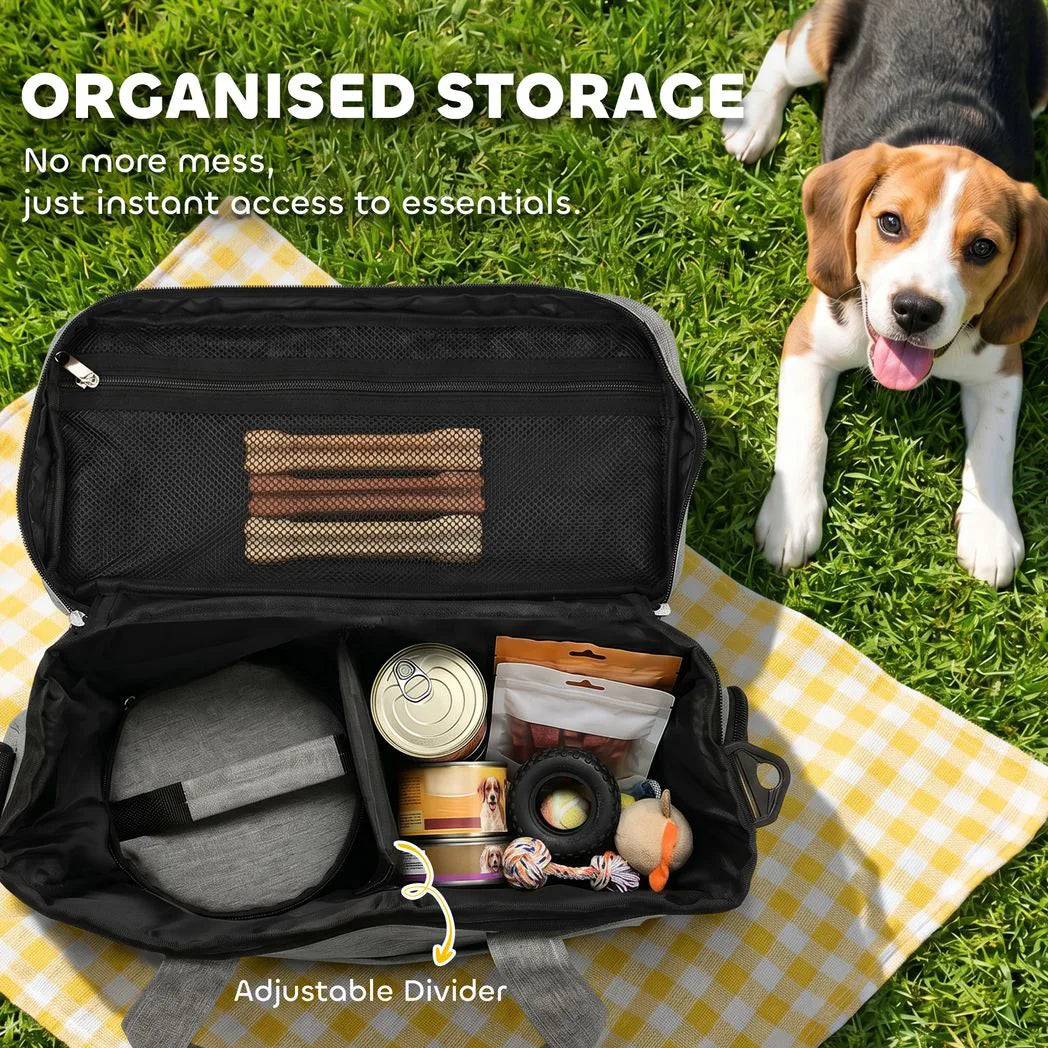 PawHut Waterproof Dog Travel Bag with Two Food Containers, Collapsible Bowl & Pockets – Walking Bag for Pets
