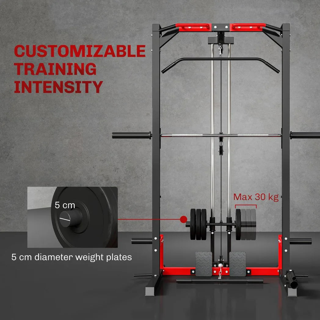 SPORTNOW Cable Crossover Machine with Pull Up Bar, Lat Pull Down & Squat Rack – Multi-Function Power Rack
