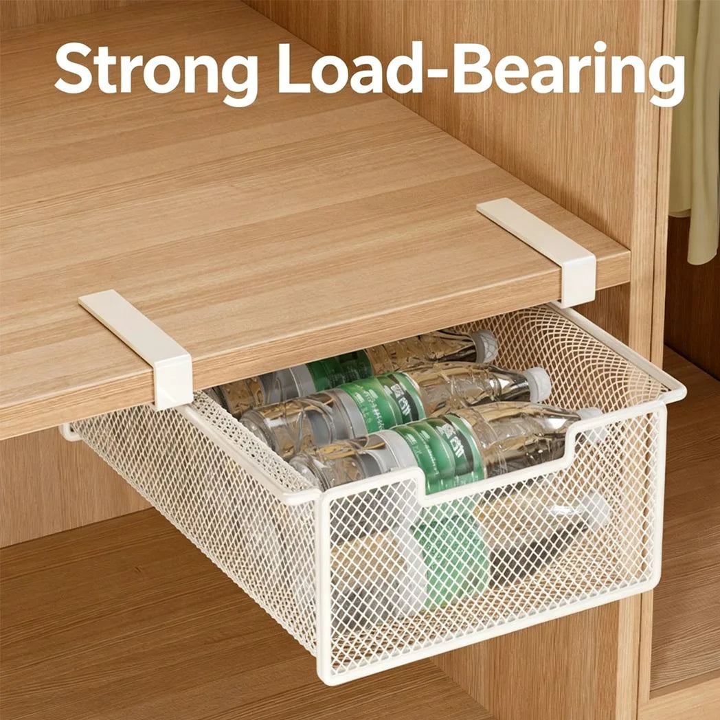 Pull-Out Wardrobe Storage Basket, Hanging Mesh Organiser for Underwear & Socks, White