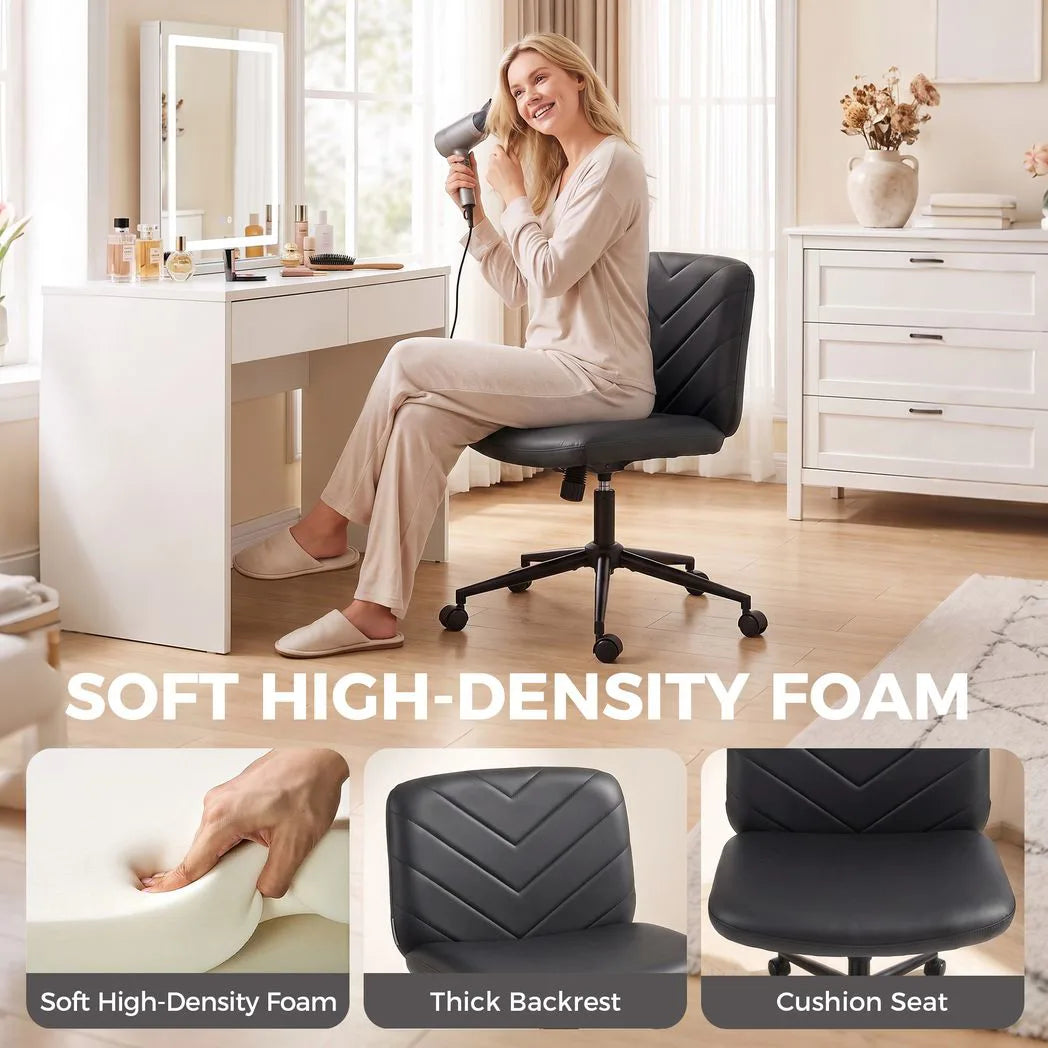 HOMCOM Armless Home Office Chair with 62cm Wide Seat & Rocking Function – Cross-Legged Swivel Chair, Black