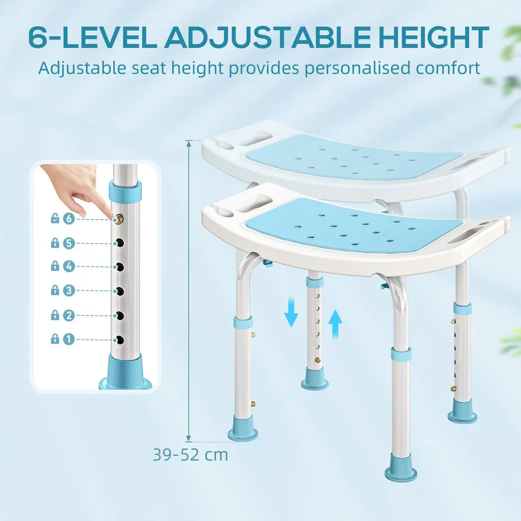 HOMCOM Adjustable Shower Chair with Aluminium Frame, Non-Slip Feet & Padded EVA Seat – Bathtub Stool, Turquoise