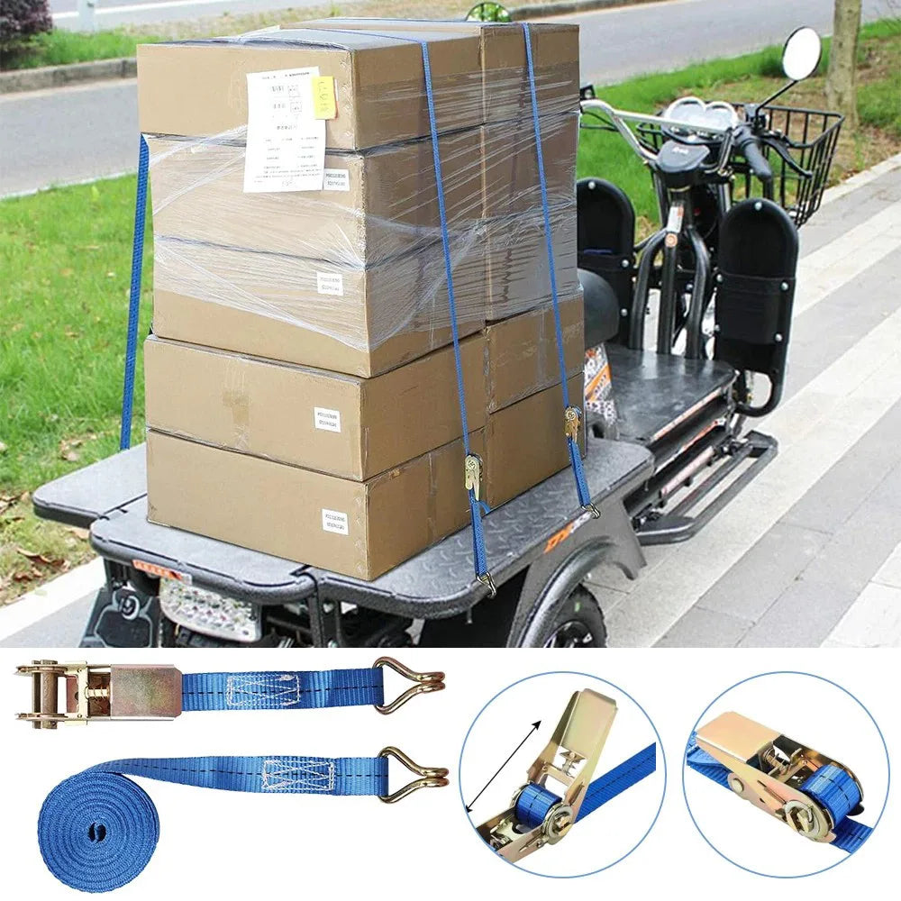 4 Pack Heavy Duty Ratchet Tie Down Straps with Double J-Hooks – 5m x 25mm, 1500kg Breaking Load, Blue
