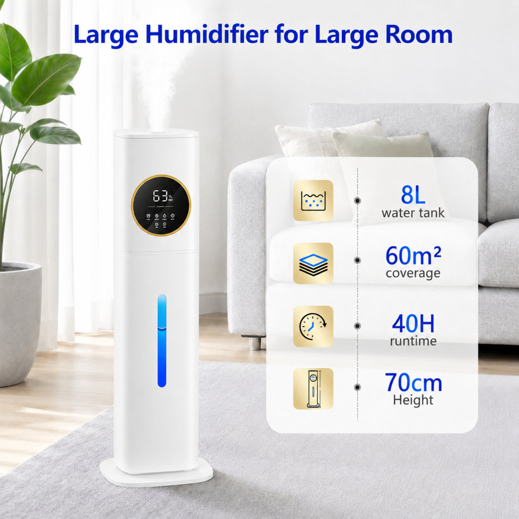 8L Large Humidifier - 40H Runtime for Large Room(White)