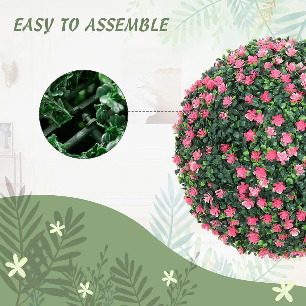 HOMCOM Set of Two Artificial Boxwood Balls Plants – Pink