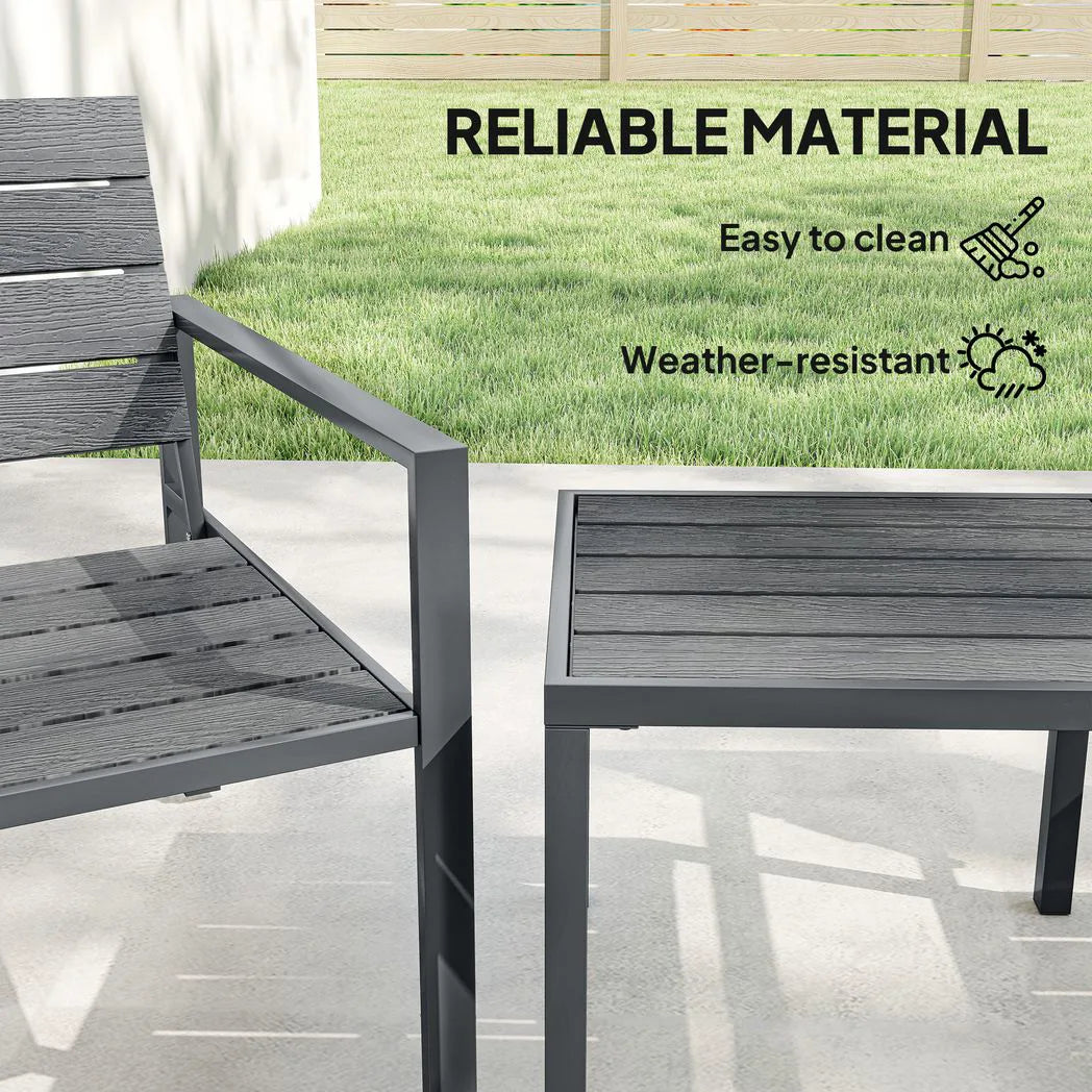 Outsunny 3 Piece Garden Bistro Set for 2 – HDPE Chairs and Coffee Table with Steel Frame