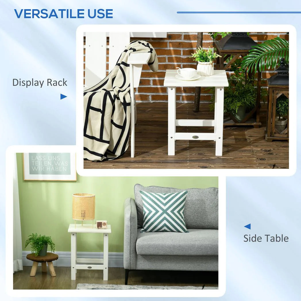 Outsunny Square Garden Coffee Table with Recycled HDPE Tabletop – Outdoor Side Table, 38 x 38 x 46 cm, White