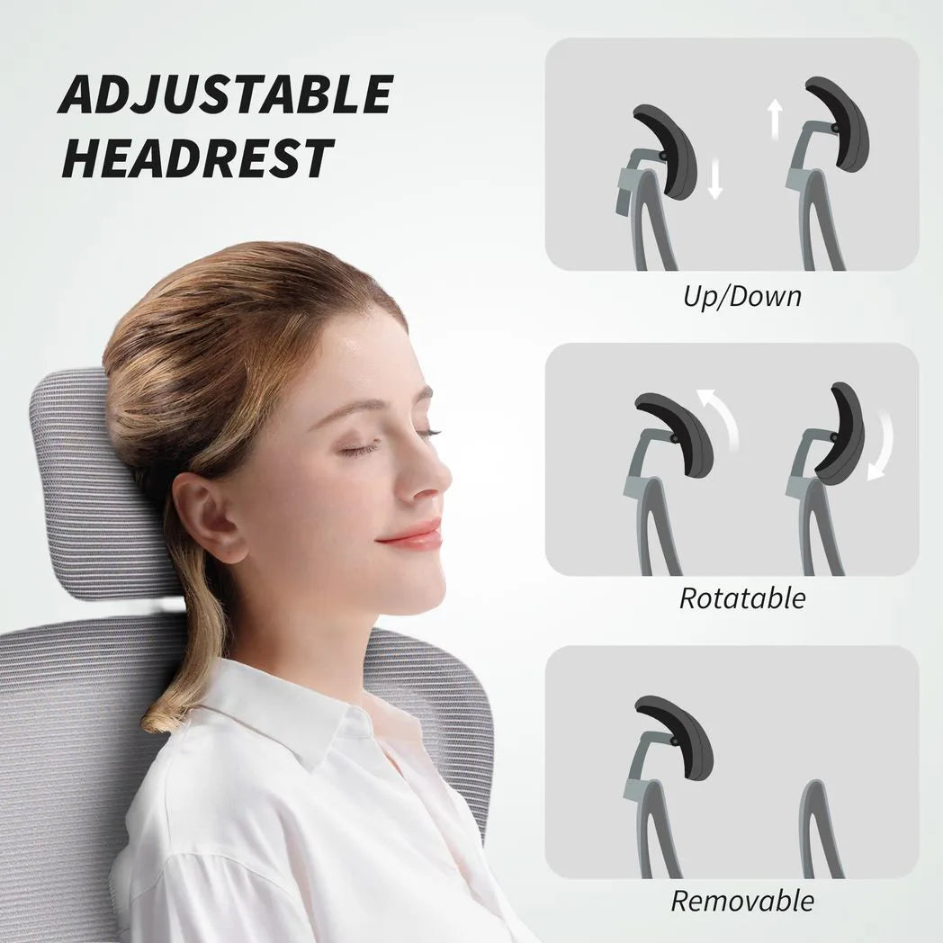 HOMCOM Mesh Back Office Chair with Lumbar Support, Headrest & Flip-Up Armrests – Ergonomic Desk Chair, Grey