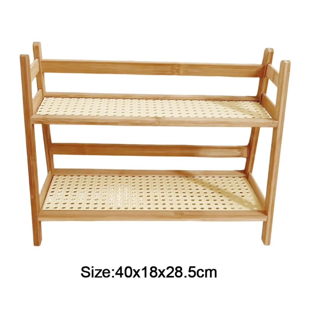 2-Tier Wooden Countertop Organiser Rack – Multipurpose Kitchen Storage Shelf, Large