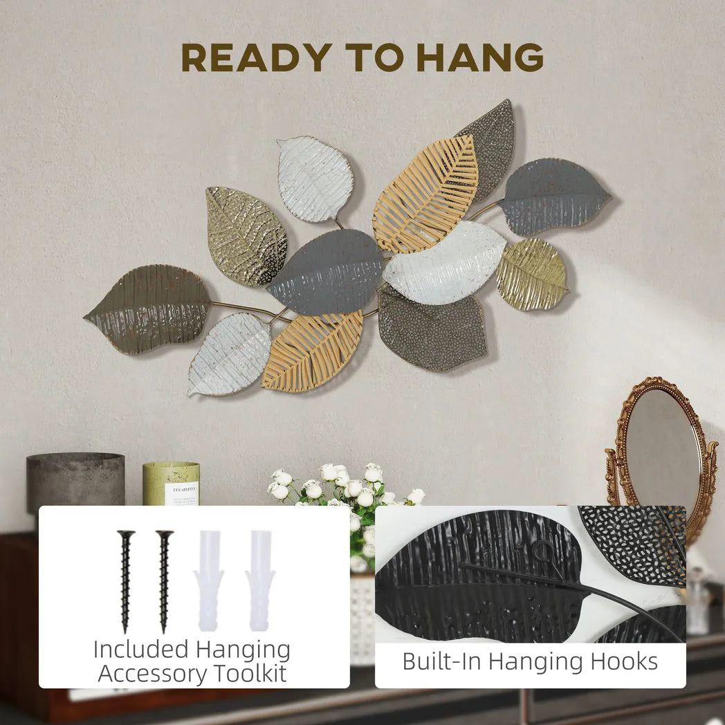 HOMCOM Leaf Design Metal Wall Art