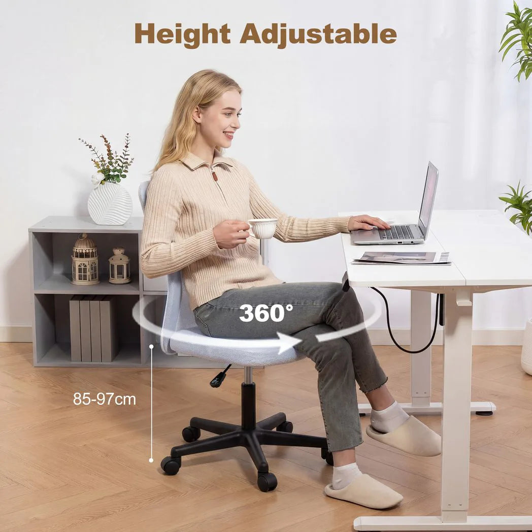 Vinsetto Armless Mesh Office Chair with Adjustable Height and 360° Swivel – Home Office, White