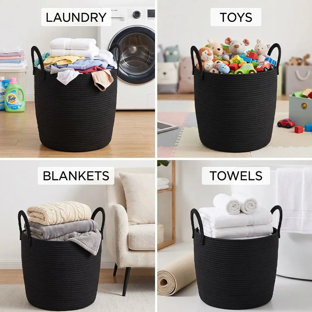 65L Foldable Laundry Basket with Handles – Bamboo & Fabric Storage Bin for Bedroom & Bathroom, Black
