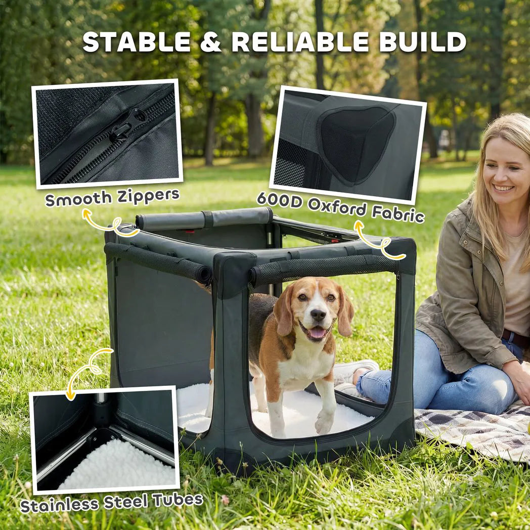 PawHut Foldable Soft Dog Crate with Removable Pad and Mesh Windows, 76 x 54 x 54 cm – Pet Travel Carrier, Army Green
