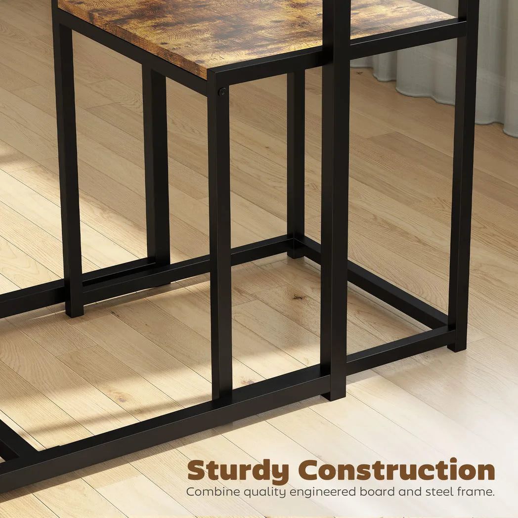 HOMCOM 3-Piece Table and Stool Set with Steel Frame – Space-Saving Dining Set for 2, Rustic Brown
