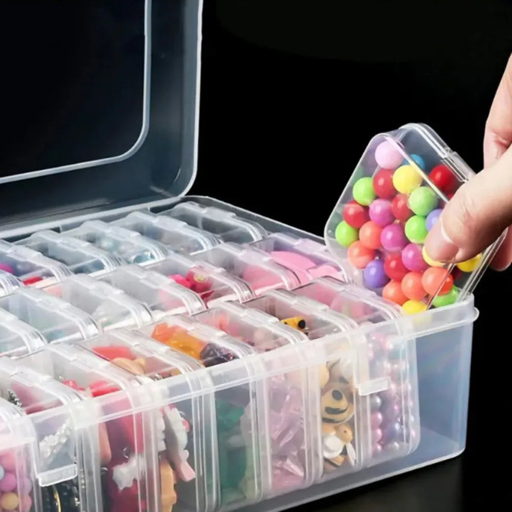 Bead Organiser Box with 30 Clear Mini Compartments and Hinged Lid – Craft, Jewellery and Small Parts Storage
