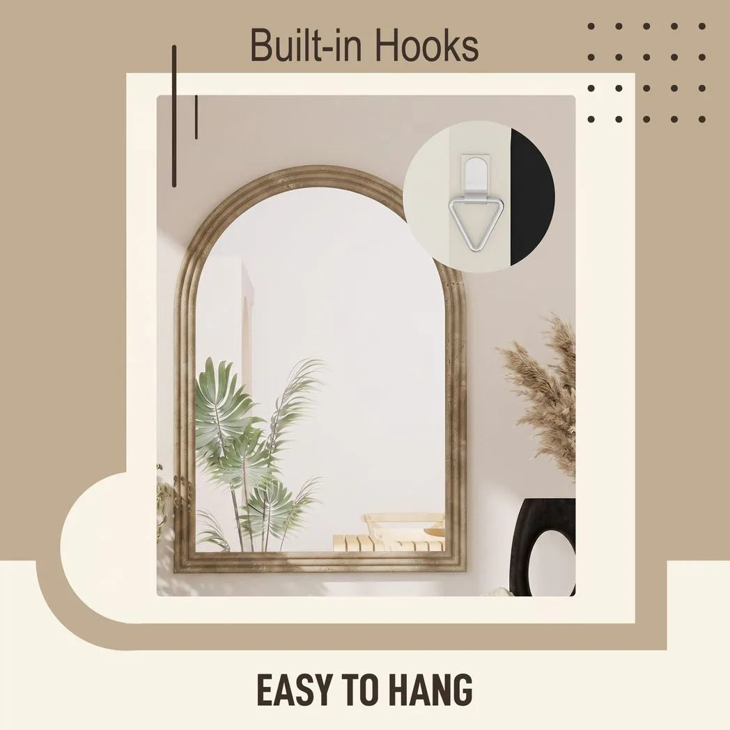 HOMCOM Modern Wall-Mounted Mirror, Arched Wall Mirror with Grooved Edge for Living Room, Entryway
