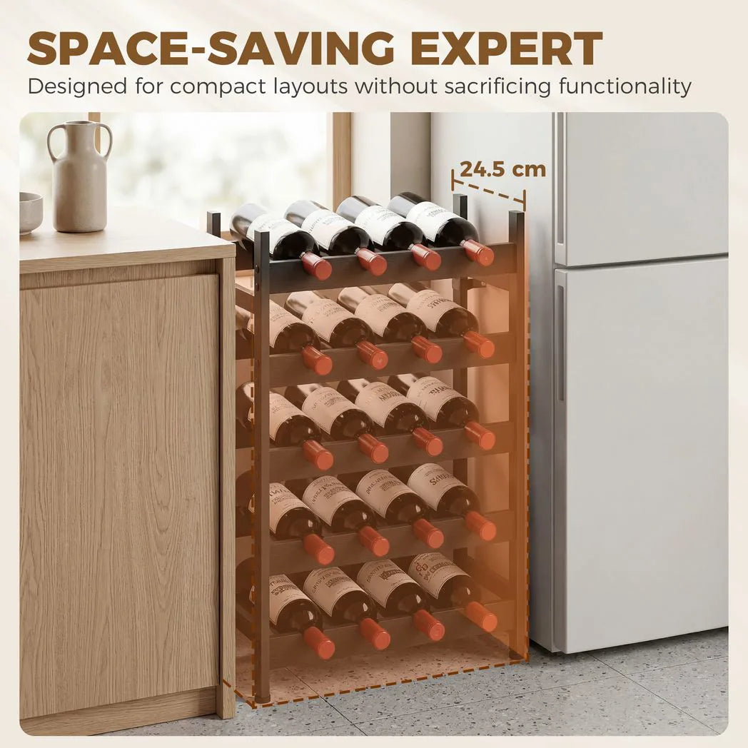 HOMCOM 5-Tier Industrial Wine Rack with Anti-Tip Kit, 20 Bottle Capacity – Freestanding Liquor Cabinet, Black
