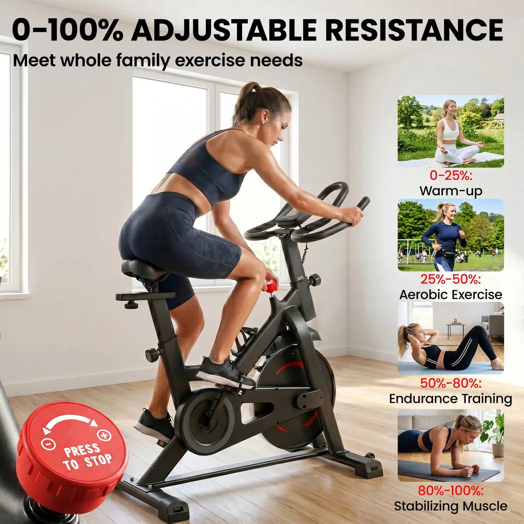 SPORTNOW Exercise Bike with Smart App, 0-100% Magnetic Resistance & Adjustable Seat – Indoor Stationary Bike