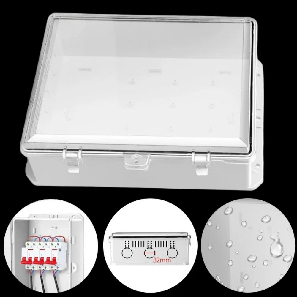 Weatherproof ABS Junction Box with Clear Cover and Cable Outlet – Outdoor Dustproof Electrical Enclosure