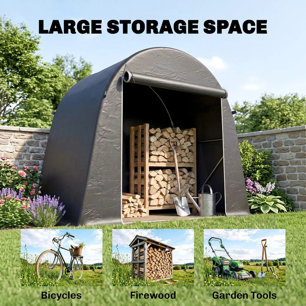 Outsunny 8 x 4ft Garden Storage Tent – Waterproof Bike Shed with Roll-Up Zip Door and Galvanised Frame, Dark Grey