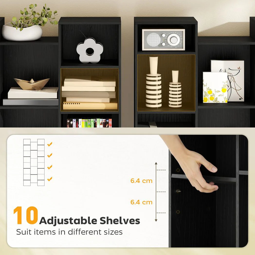 HOMCOM 21-Compartment Tall Bookshelf with 10 Adjustable Shelves and Anti-Tipping Hardware – Black