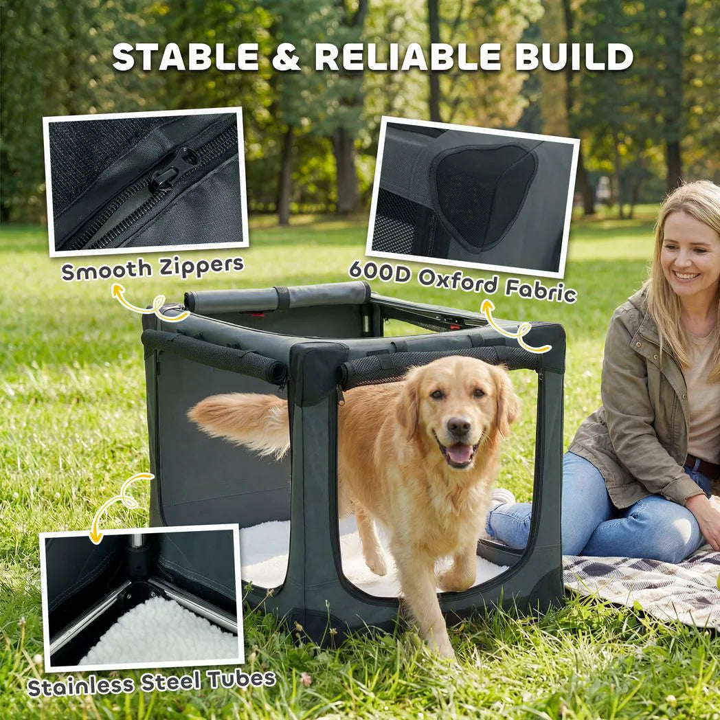 PawHut Soft Dog Travel Crate, 90 x 64 x 64 cm, with Removable Pad and Mesh Windows – Foldable, Army Green