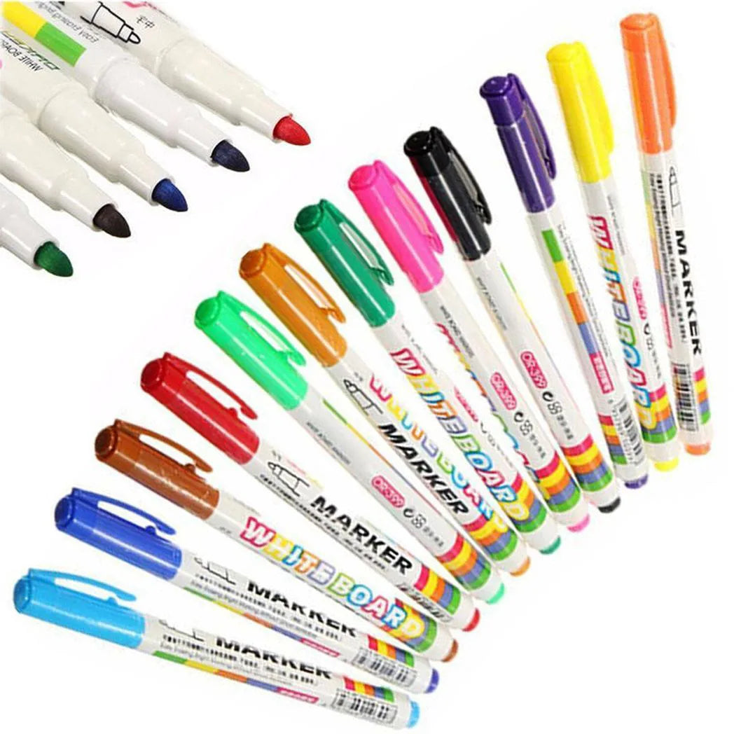 12 Colour Whiteboard Marker Pens – Fast-Drying, Low-Odour, Easy Wipe Dry Erase Markers for Whiteboards