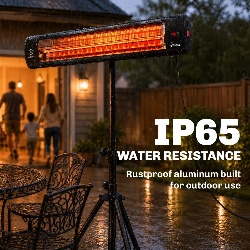 Outsunny 2500W Electric Infrared Patio Heater with Tripod, 3 Heat Settings & 24H Timer – IP65 Outdoor Garden Heater, Black