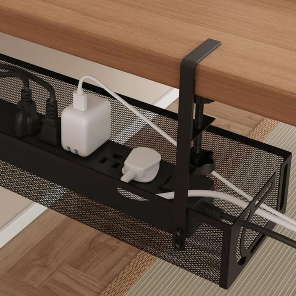 Under Desk Cable Management Tray, 39 x 12 x 7cm Iron Mesh Cord Holder – Office & Home Cable Organiser, Black