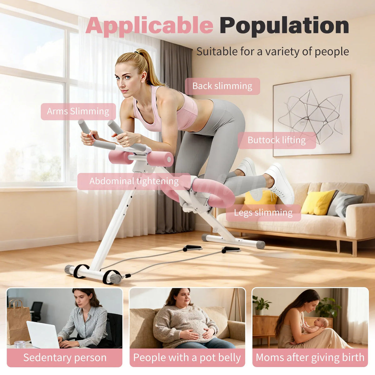 Folding Ab Crunch Machine with 2 Incline Levels, 5 Backrest Heights & Resistance Bands – Home Core Trainer