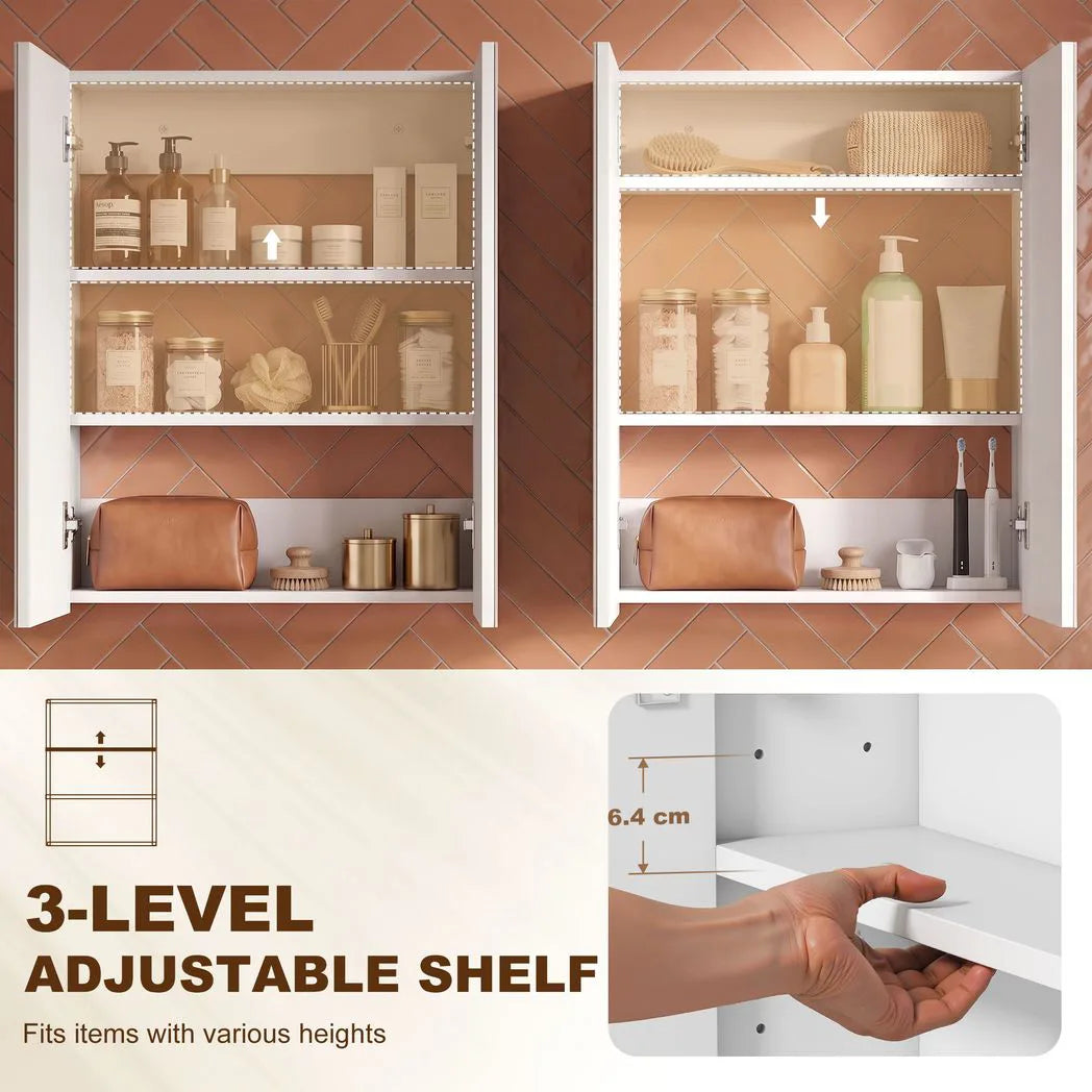 HOMCOM Wall-Mounted Bathroom Mirror Cabinet with Dual Mirrored Doors, Soft-Close Hinges and Adjustable Shelf, White