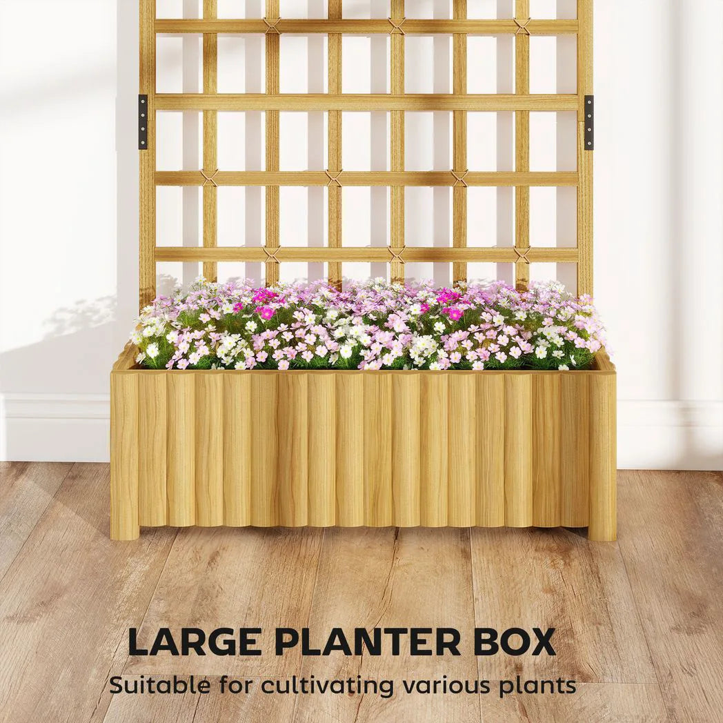 Outsunny Wooden Raised Planter with Curved Trellis & Drainage Holes – Garden Bed for Climbing Plants, Fir Wood