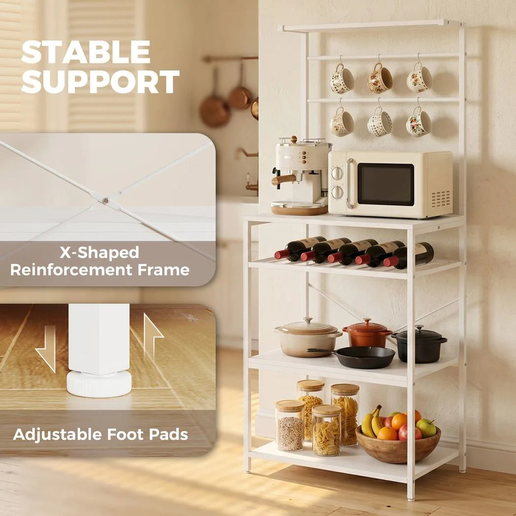 HOMCOM Freestanding Industrial Shelving Unit with Wine Rack and 6 Hooks – Home Office Storage, White