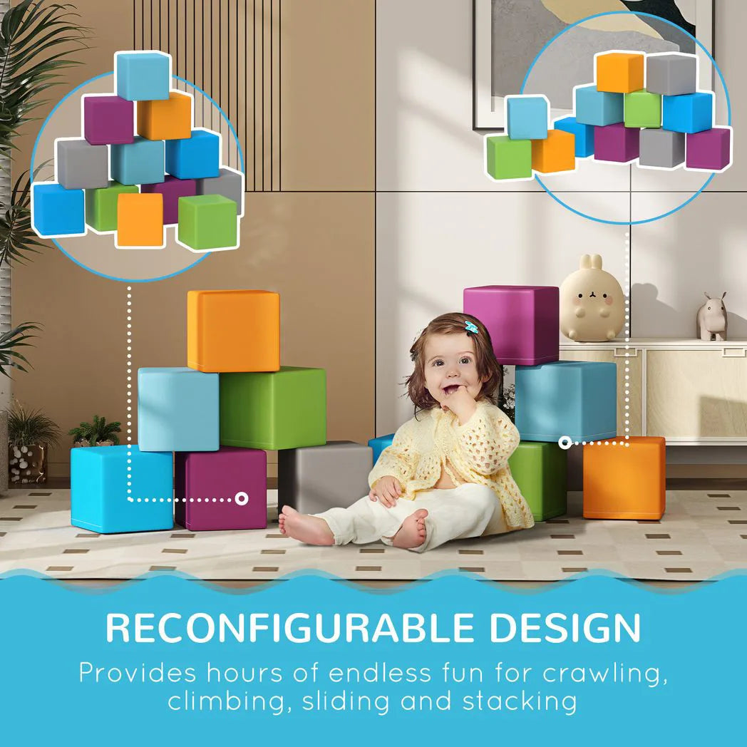 HOMCOM 12-Piece Soft Play Foam Blocks Set for Toddlers – Building and Stacking Toy for Climbing and Crawling, Grey