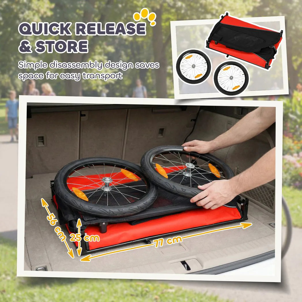 PawHut Dog Bike Trailer with 20" Inflatable Wheels and Reflectors – Bicycle Carrier for Medium Dogs, Red
