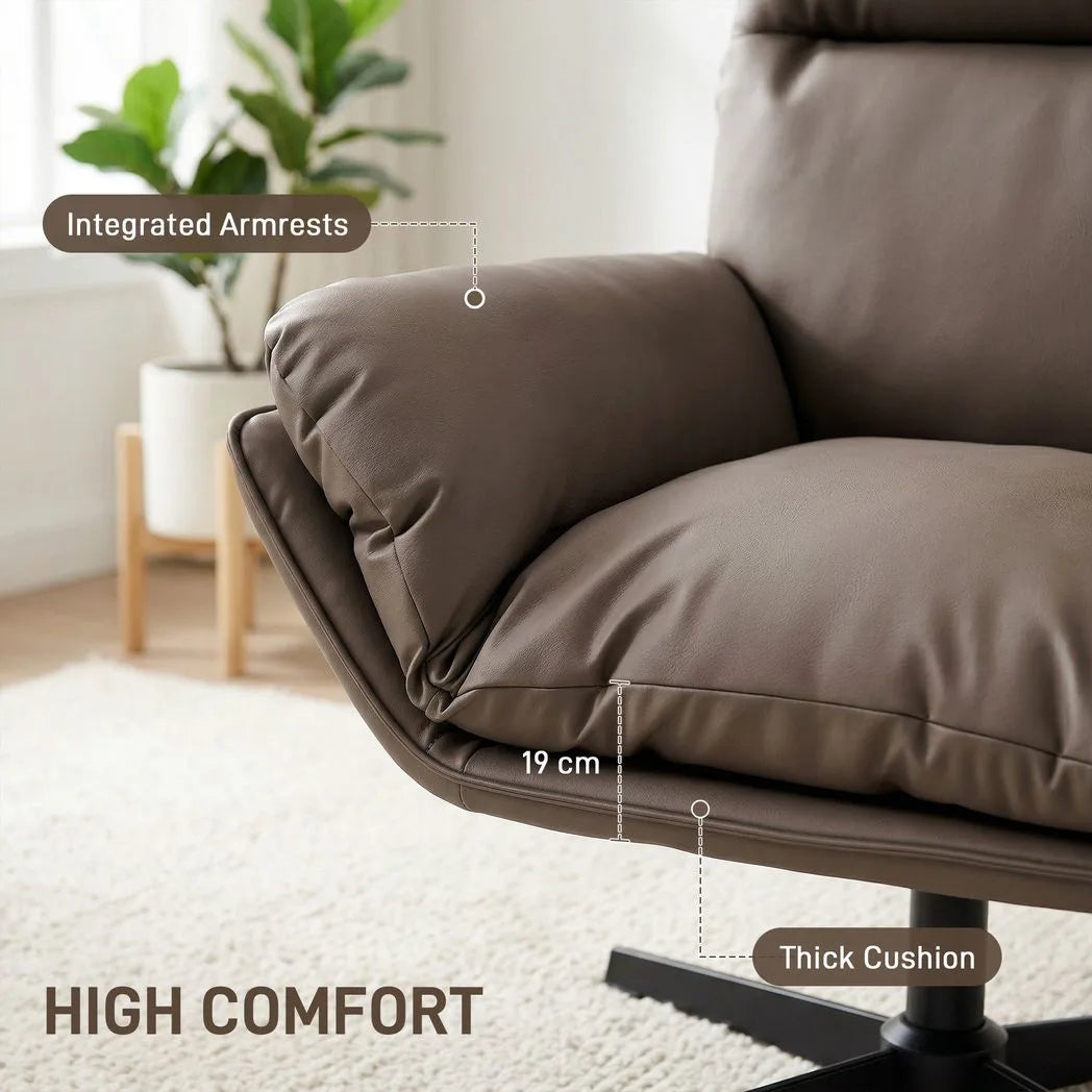 HOMCOM Swivel Accent Chair with Padded Cushion and Steel Frame – 360° Armchair for Living Room, Dark Brown