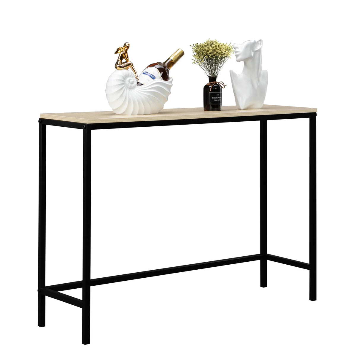 Industrial Style Console Table with Metal Frame – Single-Layer Entryway & Sofa Side Table, Light Walnut