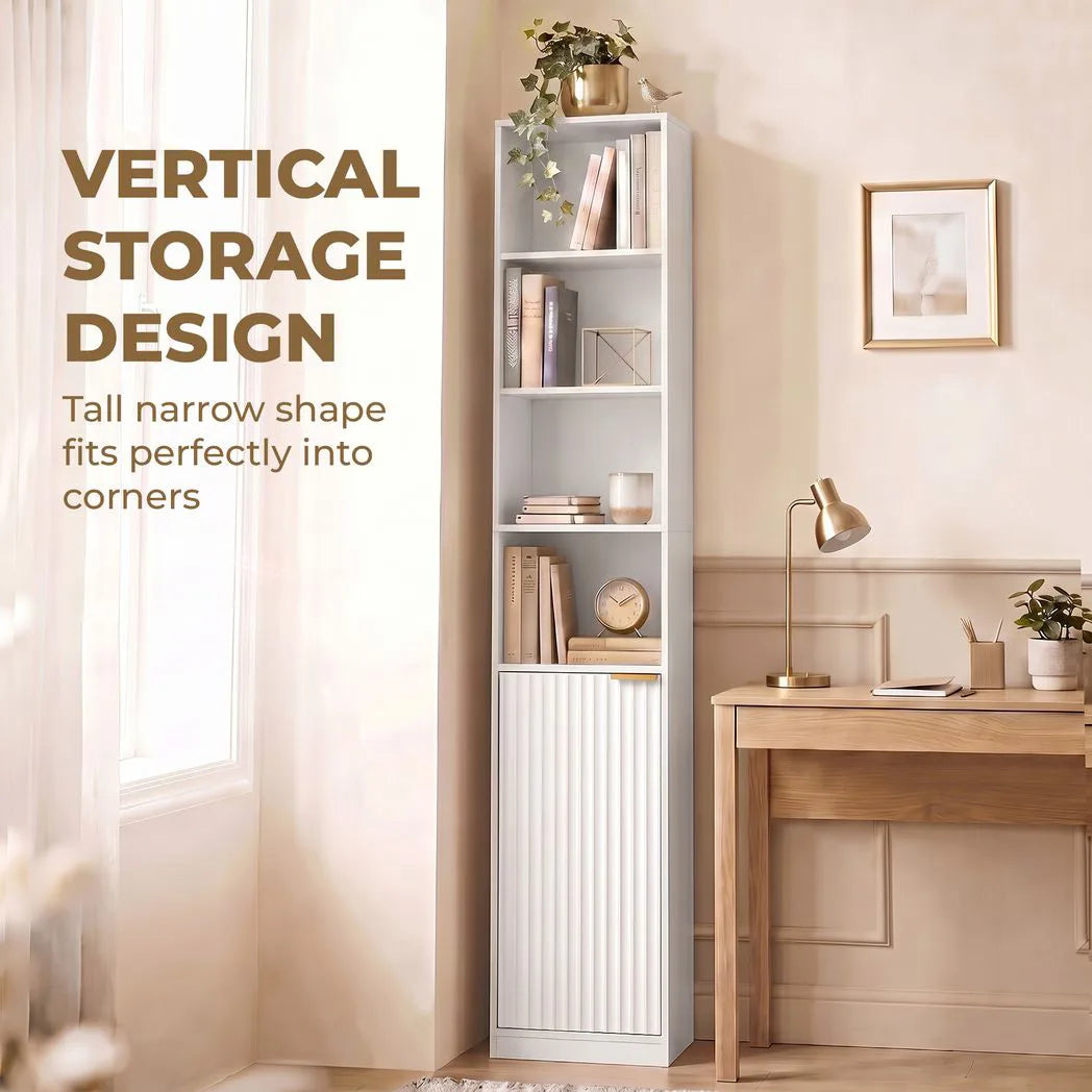 HOMCOM 6-Tier Bookcase with Adjustable Shelf, Cabinet and Anti-Tip Hardware – White Wood Effect