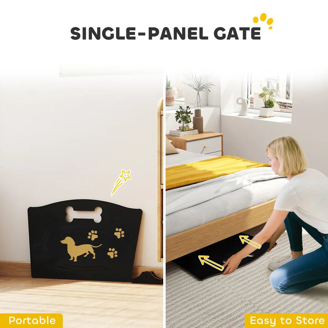 PawHut Wooden Dog Gate with Support Feet – Freestanding Pet Barrier for Stairs and Patio, Black